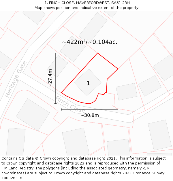 1, FINCH CLOSE, HAVERFORDWEST, SA61 2RH: Plot and title map