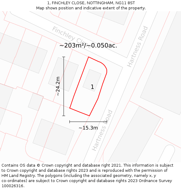 1, FINCHLEY CLOSE, NOTTINGHAM, NG11 8ST: Plot and title map