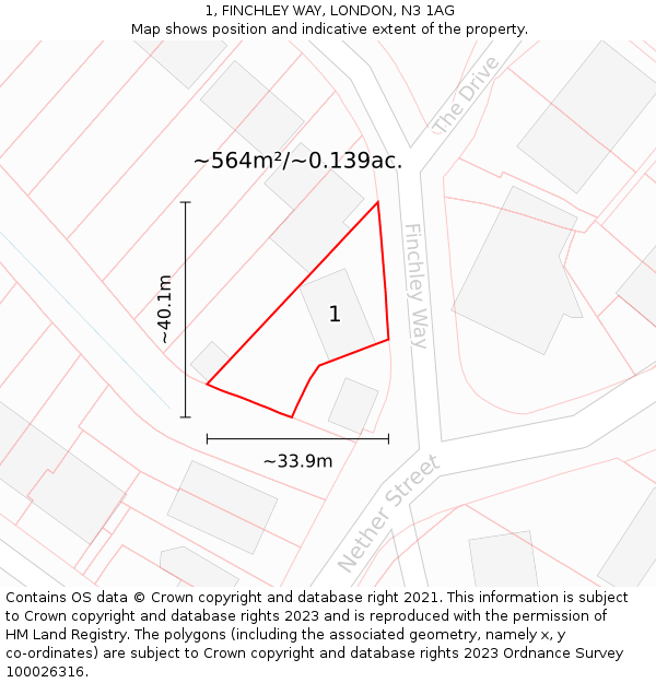 1, FINCHLEY WAY, LONDON, N3 1AG: Plot and title map