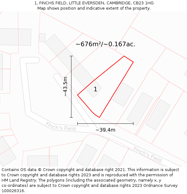 1, FINCHS FIELD, LITTLE EVERSDEN, CAMBRIDGE, CB23 1HG: Plot and title map