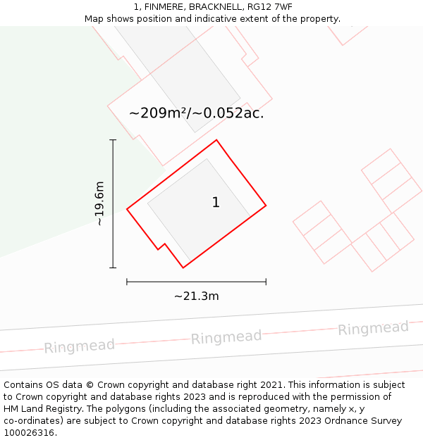 1, FINMERE, BRACKNELL, RG12 7WF: Plot and title map