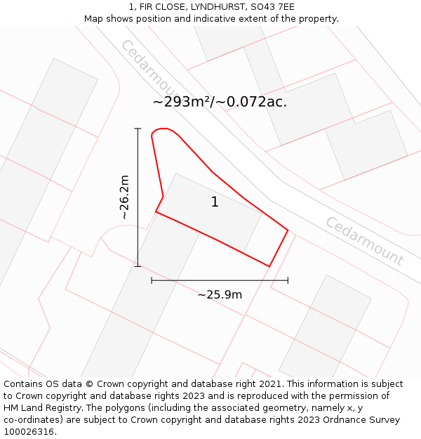 1, FIR CLOSE, LYNDHURST, SO43 7EE: Plot and title map