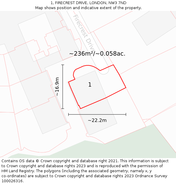 1, FIRECREST DRIVE, LONDON, NW3 7ND: Plot and title map