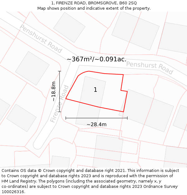 1, FIRENZE ROAD, BROMSGROVE, B60 2SQ: Plot and title map