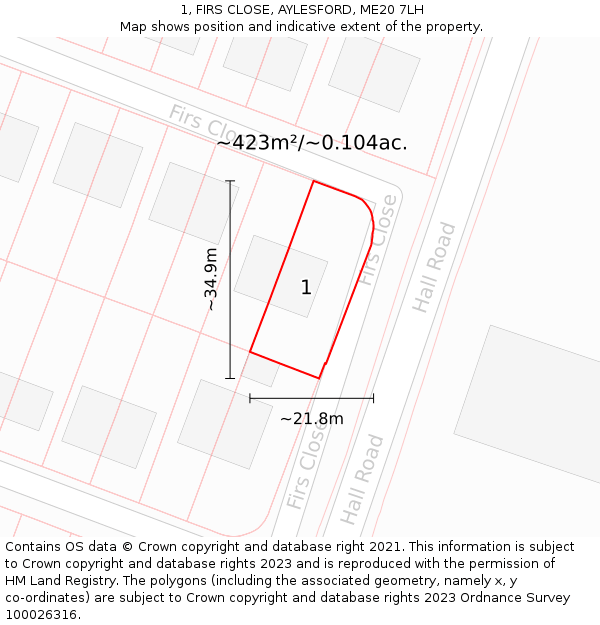 1, FIRS CLOSE, AYLESFORD, ME20 7LH: Plot and title map