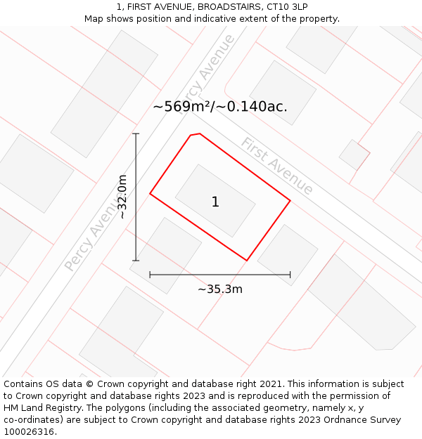 1, FIRST AVENUE, BROADSTAIRS, CT10 3LP: Plot and title map