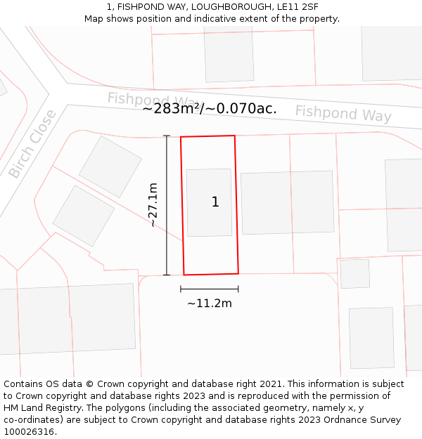 1, FISHPOND WAY, LOUGHBOROUGH, LE11 2SF: Plot and title map