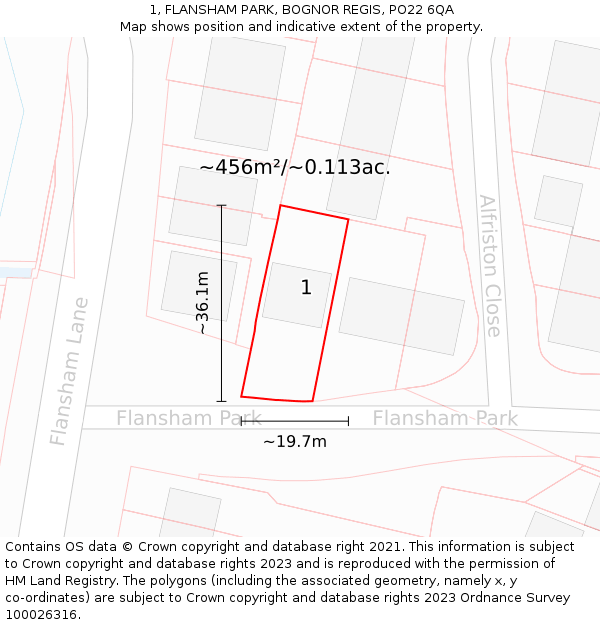 1, FLANSHAM PARK, BOGNOR REGIS, PO22 6QA: Plot and title map