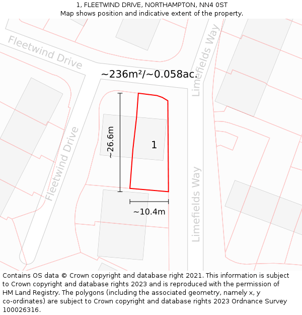 1, FLEETWIND DRIVE, NORTHAMPTON, NN4 0ST: Plot and title map