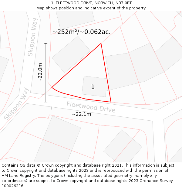 1, FLEETWOOD DRIVE, NORWICH, NR7 0RT: Plot and title map