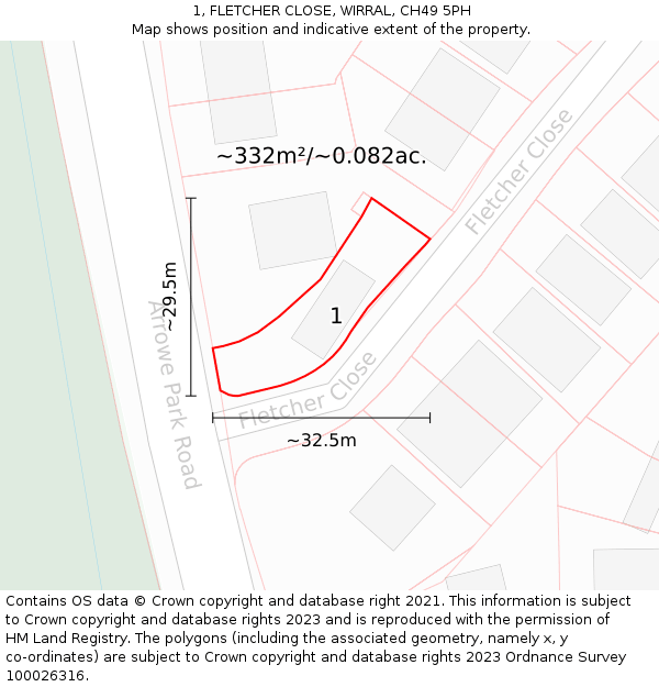 1, FLETCHER CLOSE, WIRRAL, CH49 5PH: Plot and title map