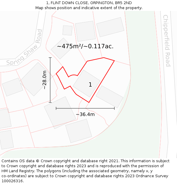 1, FLINT DOWN CLOSE, ORPINGTON, BR5 2ND: Plot and title map