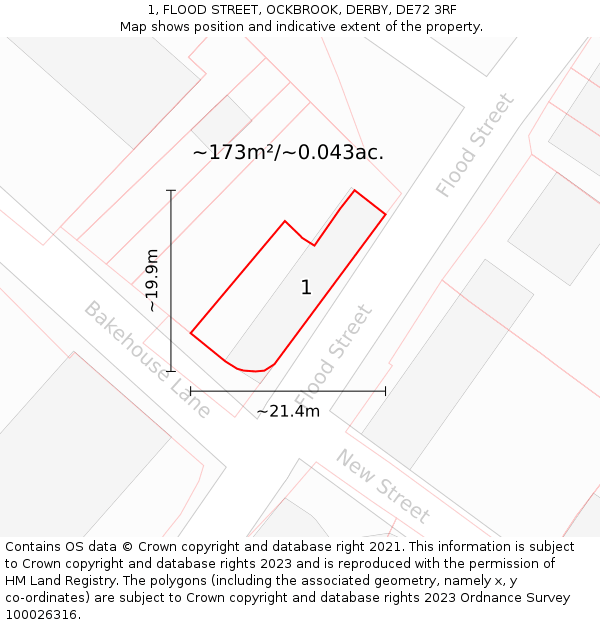 1, FLOOD STREET, OCKBROOK, DERBY, DE72 3RF: Plot and title map