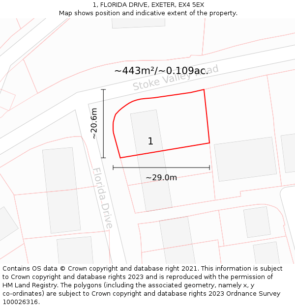 1, FLORIDA DRIVE, EXETER, EX4 5EX: Plot and title map