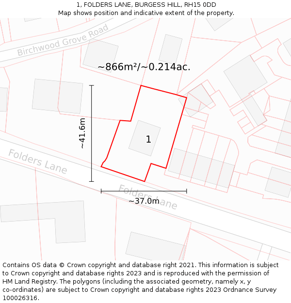 1, FOLDERS LANE, BURGESS HILL, RH15 0DD: Plot and title map