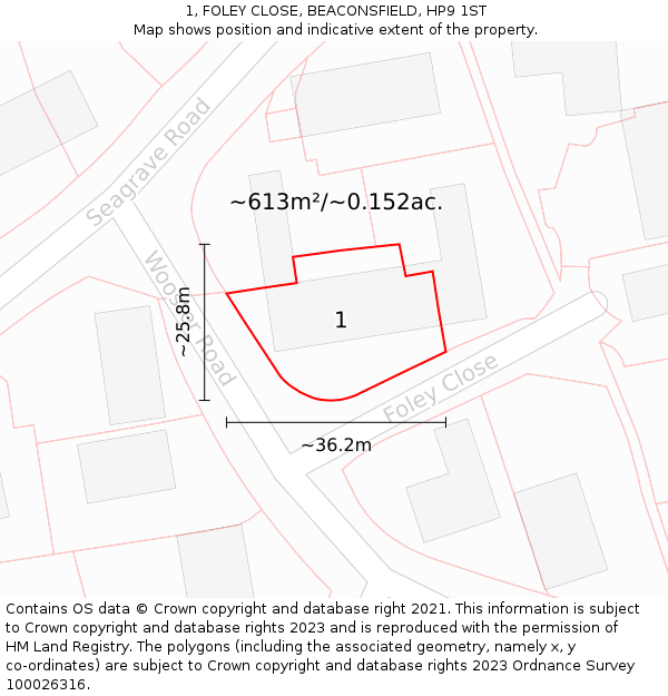 1, FOLEY CLOSE, BEACONSFIELD, HP9 1ST: Plot and title map