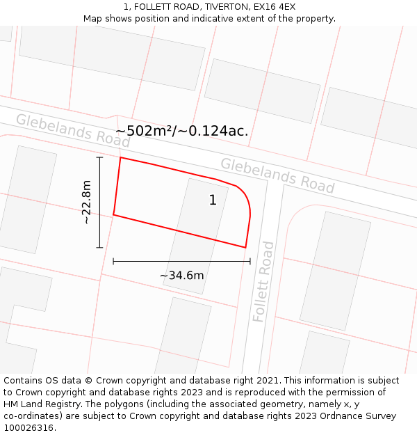 1, FOLLETT ROAD, TIVERTON, EX16 4EX: Plot and title map