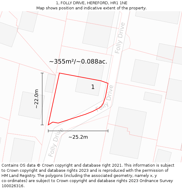 1, FOLLY DRIVE, HEREFORD, HR1 1NE: Plot and title map