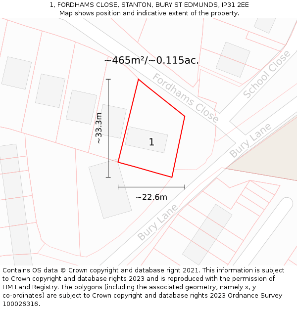 1, FORDHAMS CLOSE, STANTON, BURY ST EDMUNDS, IP31 2EE: Plot and title map