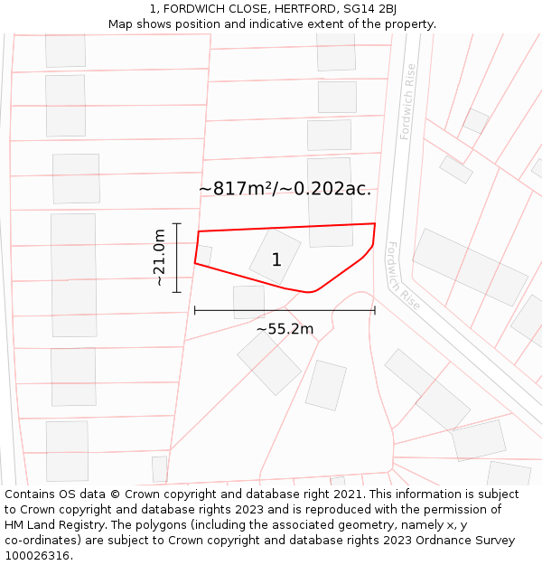 1, FORDWICH CLOSE, HERTFORD, SG14 2BJ: Plot and title map