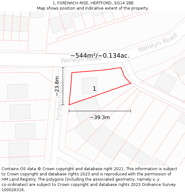 1, FORDWICH RISE, HERTFORD, SG14 2BE: Plot and title map