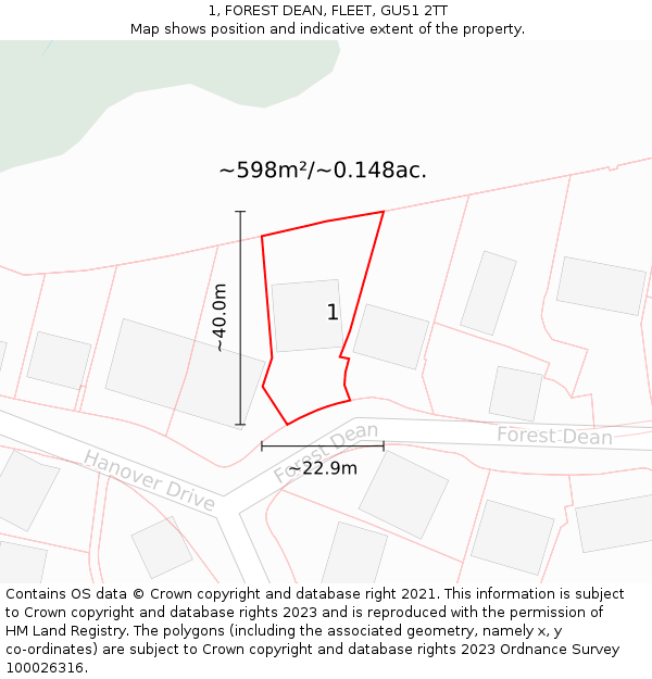 1, FOREST DEAN, FLEET, GU51 2TT: Plot and title map