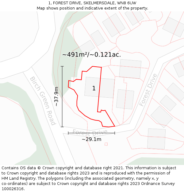 1, FOREST DRIVE, SKELMERSDALE, WN8 6UW: Plot and title map