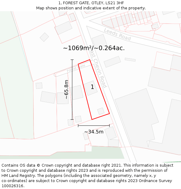 1, FOREST GATE, OTLEY, LS21 3HF: Plot and title map