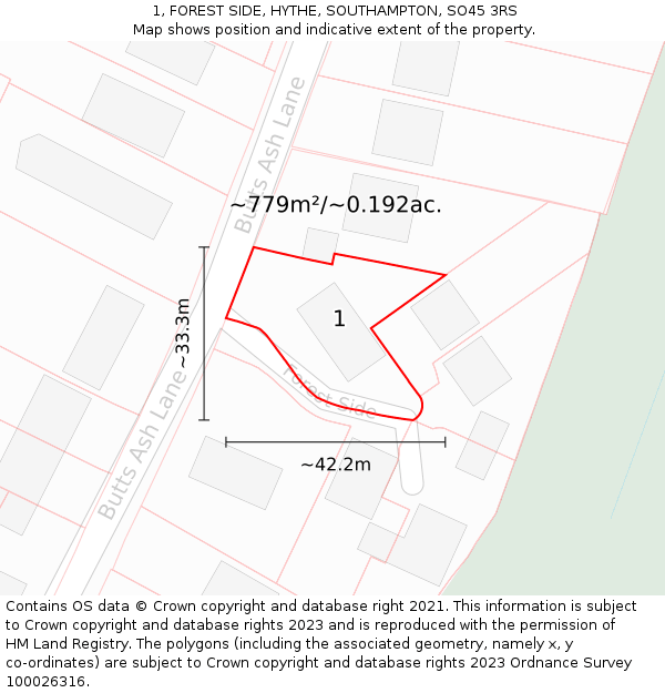 1, FOREST SIDE, HYTHE, SOUTHAMPTON, SO45 3RS: Plot and title map