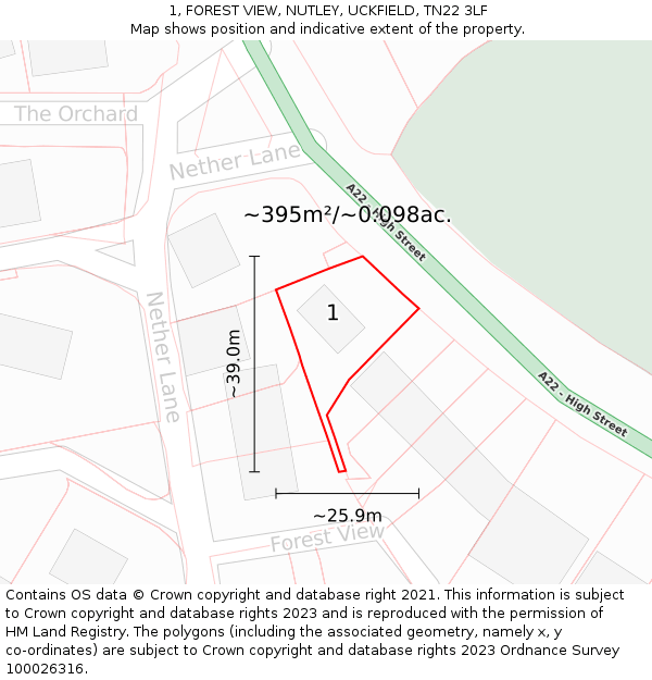 1, FOREST VIEW, NUTLEY, UCKFIELD, TN22 3LF: Plot and title map