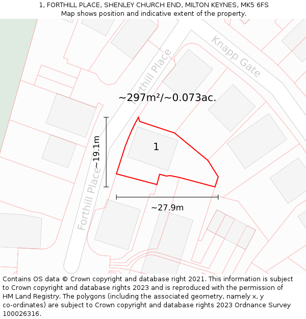 1, FORTHILL PLACE, SHENLEY CHURCH END, MILTON KEYNES, MK5 6FS: Plot and title map