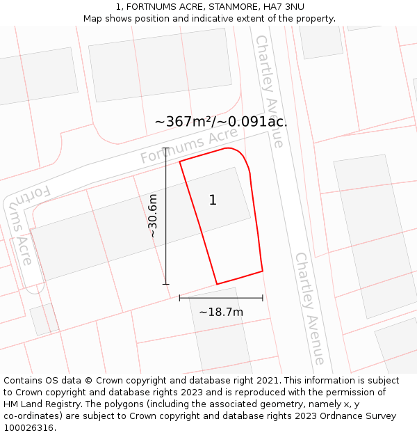 1, FORTNUMS ACRE, STANMORE, HA7 3NU: Plot and title map
