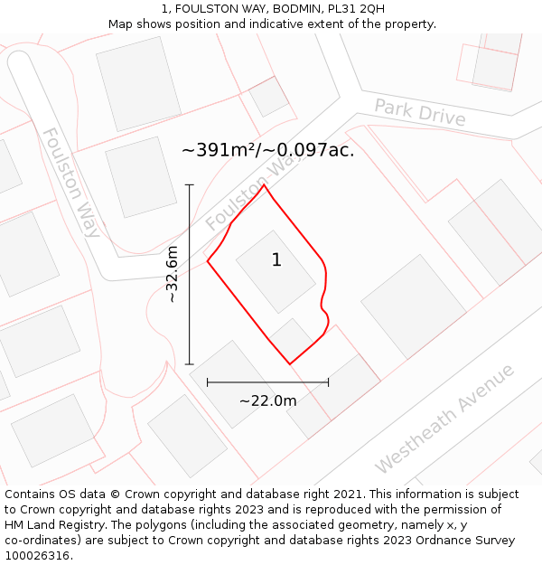 1, FOULSTON WAY, BODMIN, PL31 2QH: Plot and title map