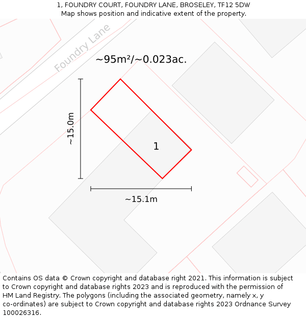 1, FOUNDRY COURT, FOUNDRY LANE, BROSELEY, TF12 5DW: Plot and title map