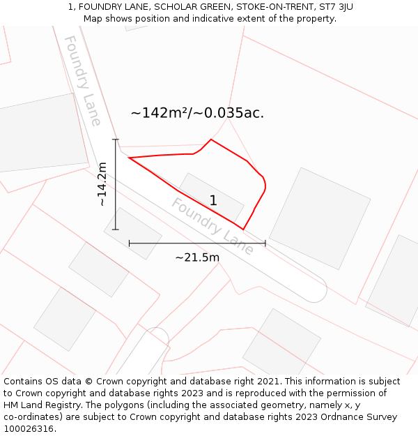 1, FOUNDRY LANE, SCHOLAR GREEN, STOKE-ON-TRENT, ST7 3JU: Plot and title map