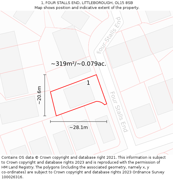 1, FOUR STALLS END, LITTLEBOROUGH, OL15 8SB: Plot and title map