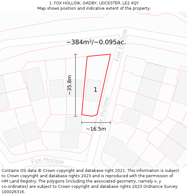 1, FOX HOLLOW, OADBY, LEICESTER, LE2 4QY: Plot and title map