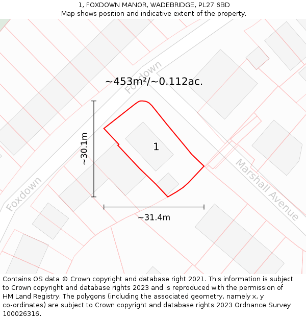 1, FOXDOWN MANOR, WADEBRIDGE, PL27 6BD: Plot and title map