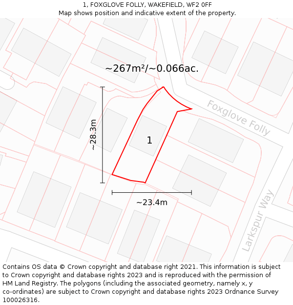 1, FOXGLOVE FOLLY, WAKEFIELD, WF2 0FF: Plot and title map