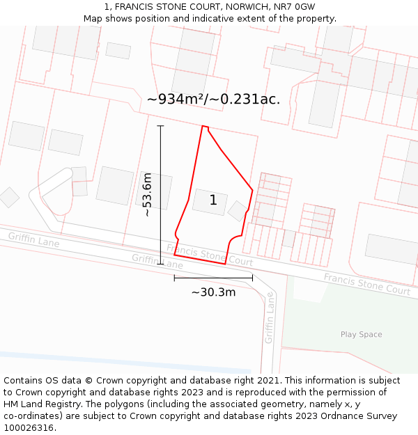 1, FRANCIS STONE COURT, NORWICH, NR7 0GW: Plot and title map