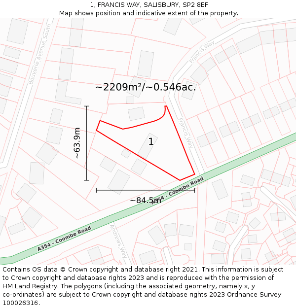 1, FRANCIS WAY, SALISBURY, SP2 8EF: Plot and title map