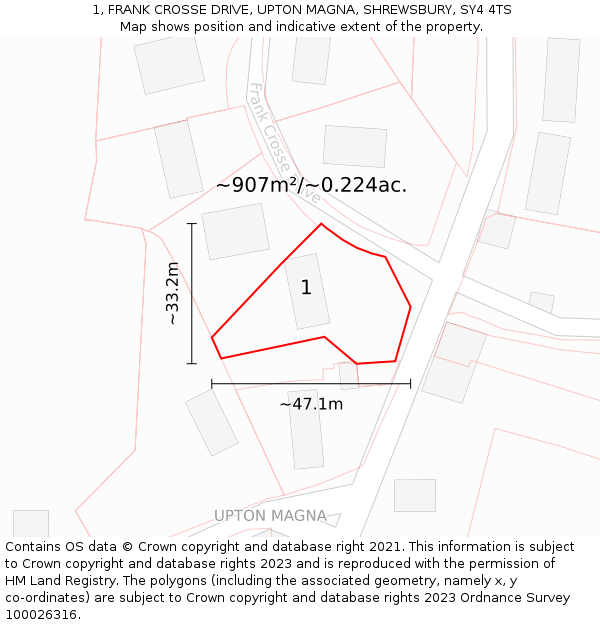 1, FRANK CROSSE DRIVE, UPTON MAGNA, SHREWSBURY, SY4 4TS: Plot and title map