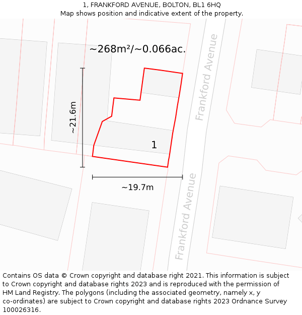 1, FRANKFORD AVENUE, BOLTON, BL1 6HQ: Plot and title map