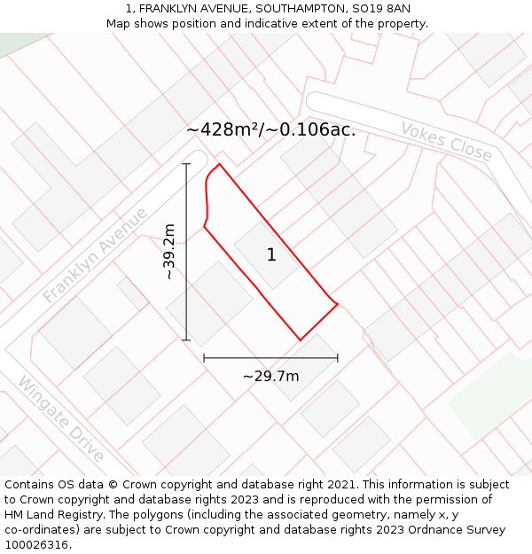 1, FRANKLYN AVENUE, SOUTHAMPTON, SO19 8AN: Plot and title map