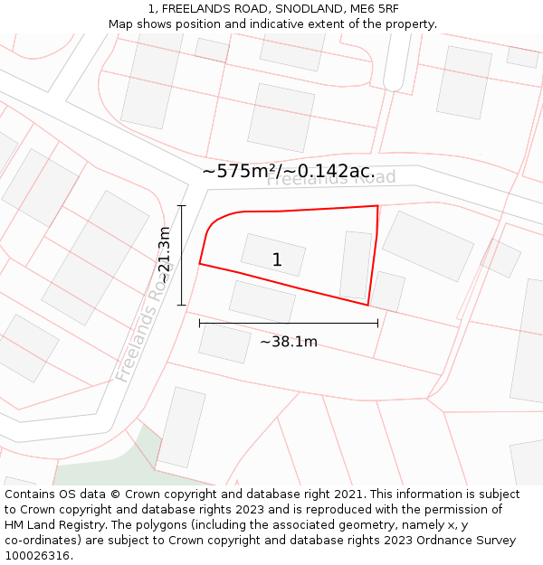 1, FREELANDS ROAD, SNODLAND, ME6 5RF: Plot and title map