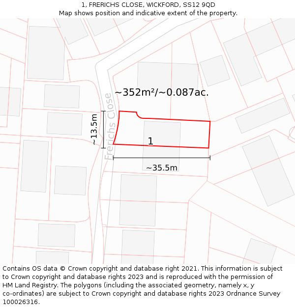 1, FRERICHS CLOSE, WICKFORD, SS12 9QD: Plot and title map