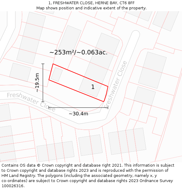 1, FRESHWATER CLOSE, HERNE BAY, CT6 8FF: Plot and title map