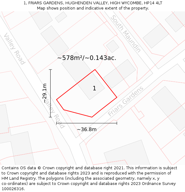 1, FRIARS GARDENS, HUGHENDEN VALLEY, HIGH WYCOMBE, HP14 4LT: Plot and title map