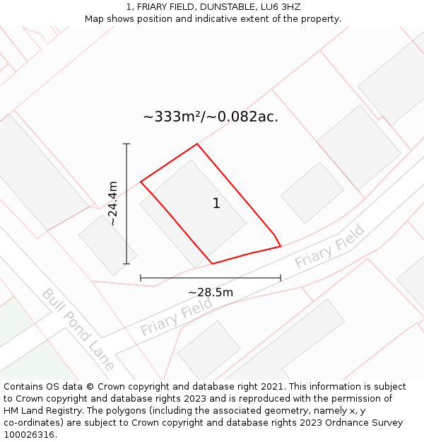 1, FRIARY FIELD, DUNSTABLE, LU6 3HZ: Plot and title map