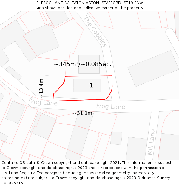 1, FROG LANE, WHEATON ASTON, STAFFORD, ST19 9NW: Plot and title map